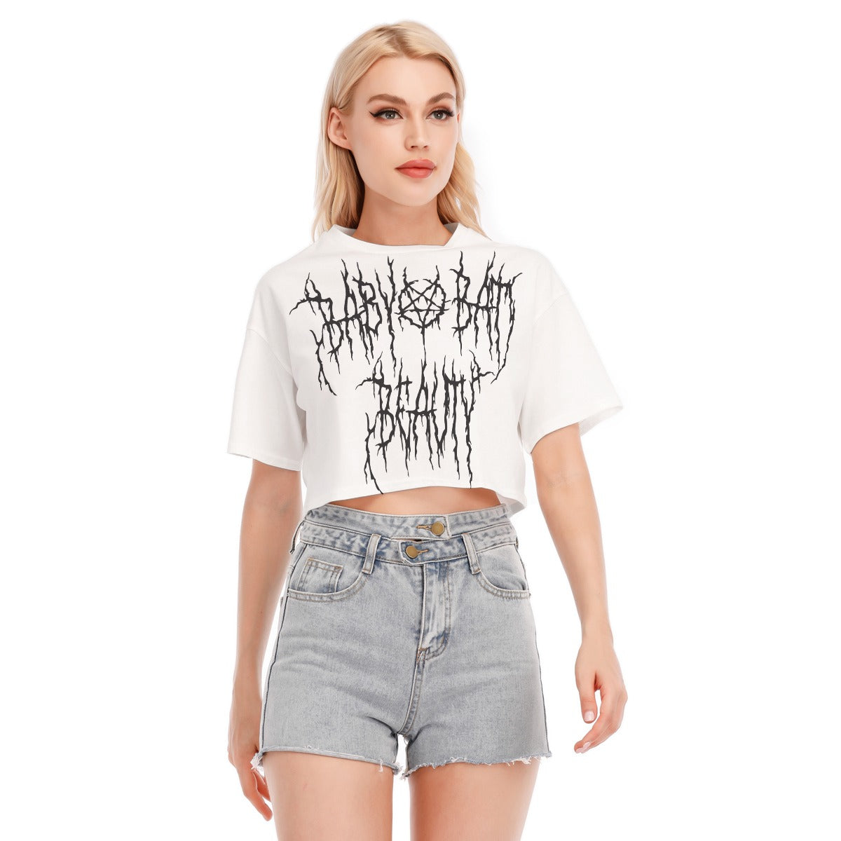 Death Metal Cropped T-shirt - White – Baby Bat Beauty